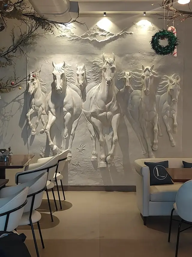 Running horses FRP wall mural in a restaurant