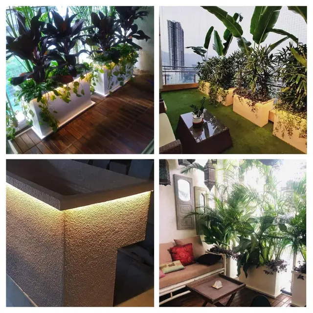 LED step planters on a balcony